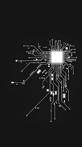 Minimalist White Circuit Board Design on Black Background