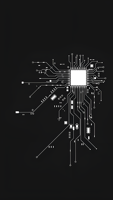 Minimalist White Circuit Board Design on Black Background - Free mobile Wallpaper
