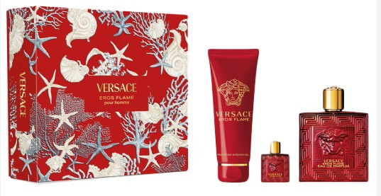ESTUCHE VERSACE EROS FLAME HOMBRE 3PZS 100ML EDP + 5ML EDP + GEL DE BAÑO
