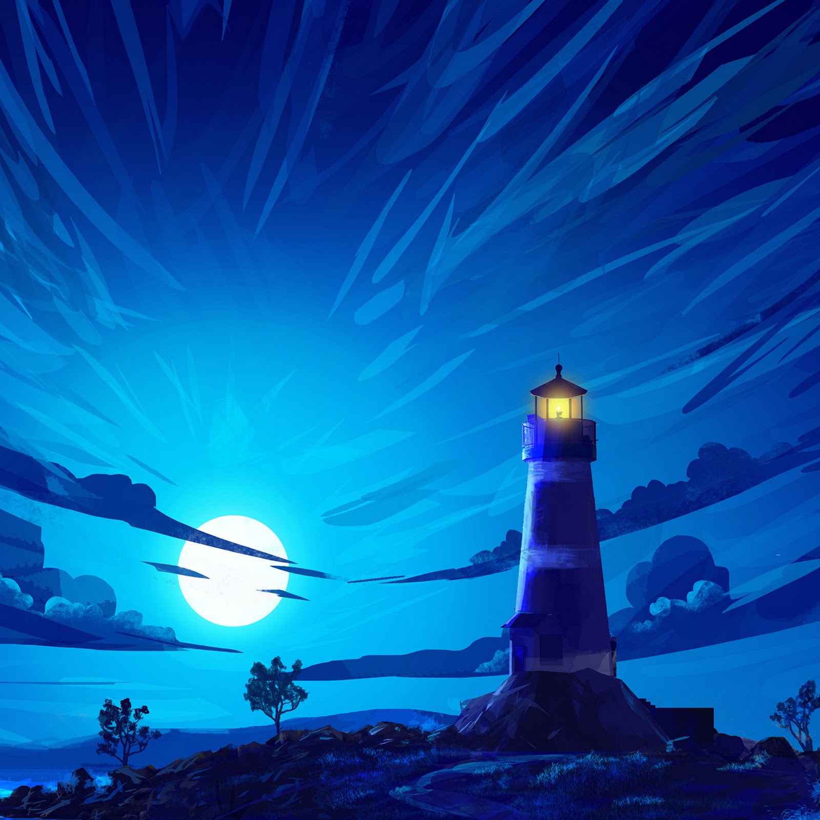 Download Lighthouse, Moonlight, Seascape, Coastal 2K iPhone