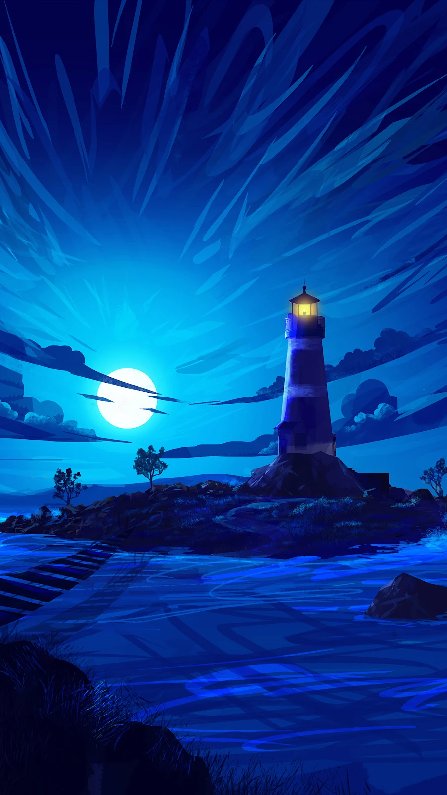 Lighthouse, Moonlight, Seascape, Coastal 2K iPhone Wallpaper Background (1440x2560)