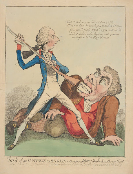 Talk of an ostrich An ostrich is nothing to him Johnny Bull will swallow any thi