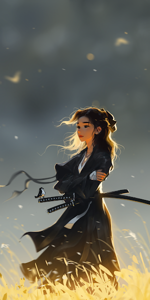 Sam Yang, Samurai, Women With Swords, Field, Artwork 4K Wallpaper Background