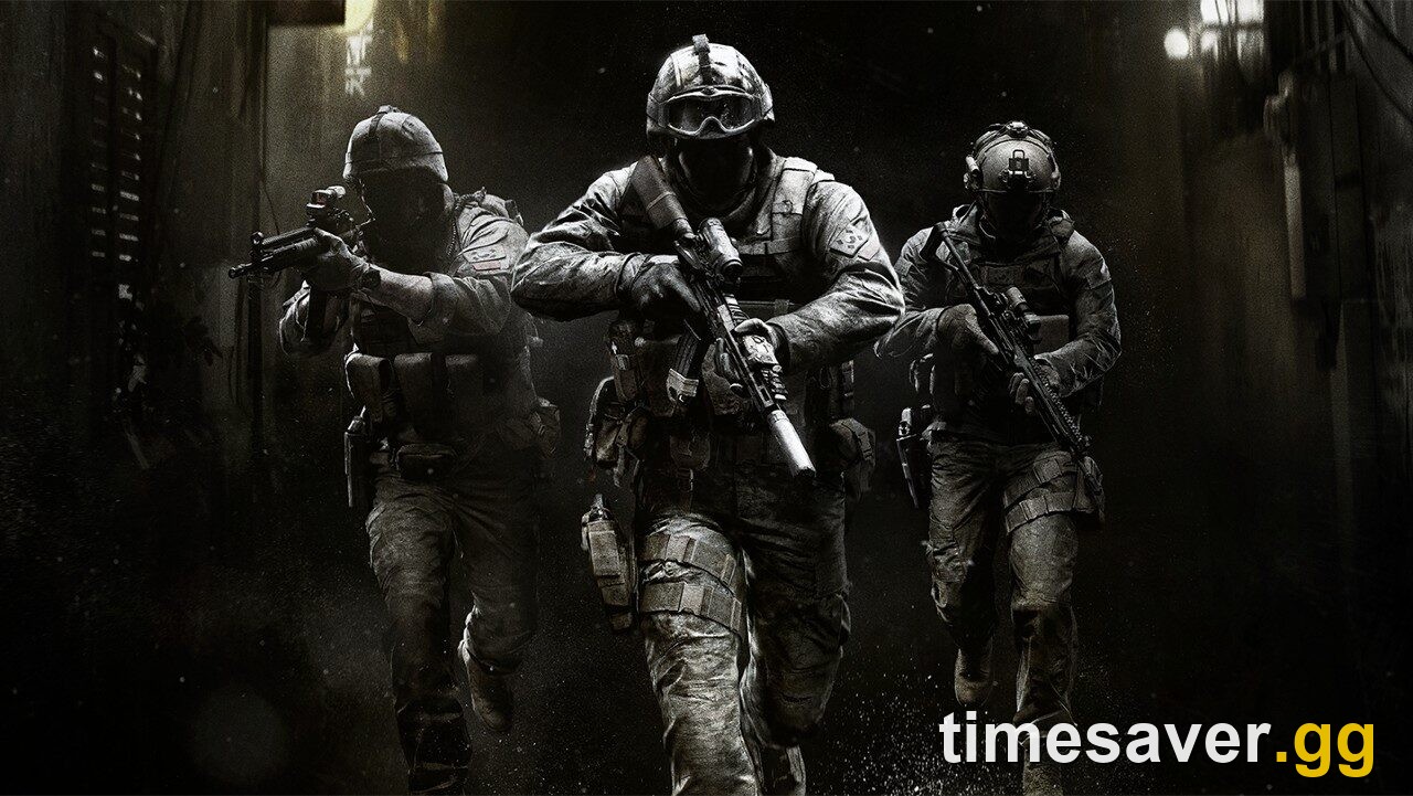 A squad of soldiers advancing together — the kind of large-scale infantry combat featured in MW4's Entrenched mission
