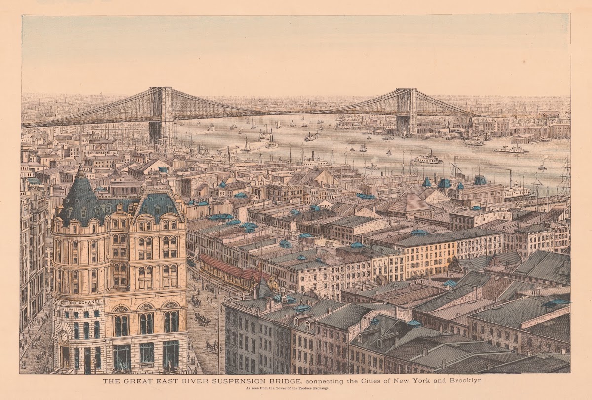 The great East River suspension bridge connecting the cities of New York and Bro