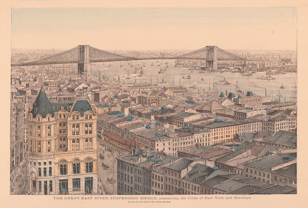 The great East River suspension bridge connecting the cities of New York and Bro