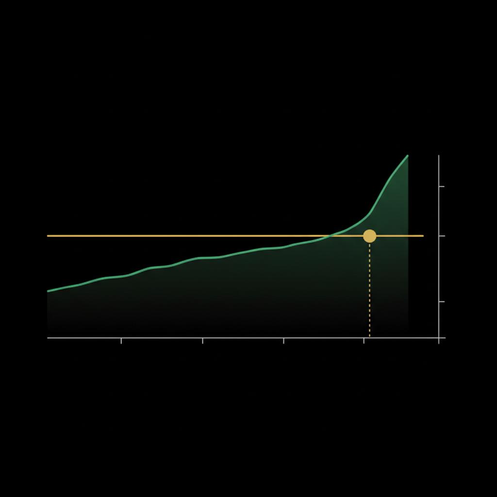 Minimalist vector chart of total crypto market capitalization over time with an accent marker showing the hypothetical market cap needed for price 0.01 buy shiba inu coin