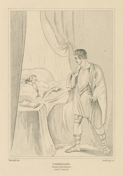 Cymbeline act 2 scene 2 a bedchamber Imogen in bed Jachimo 19th century