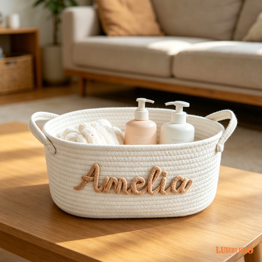 Cotton Rope Short Handle Storage Basket