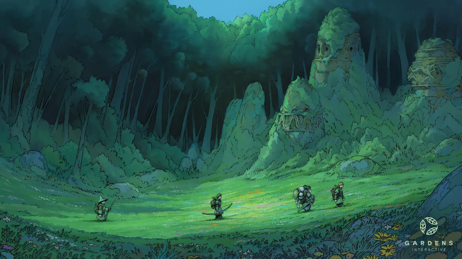 Adventurers Exploring The Gardens Forest - Fantasy Concept Art 4K Wallpaper (3840x2160)