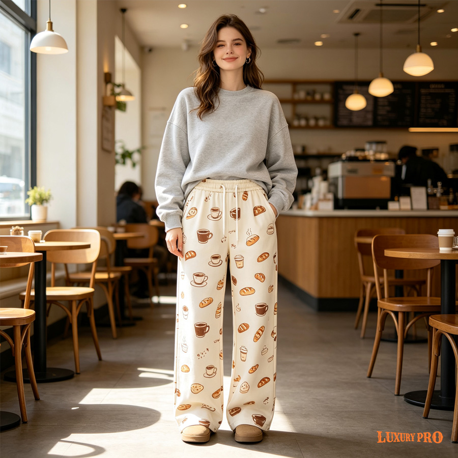 AOP Women's Wide Leg Straight Pants with Pockets