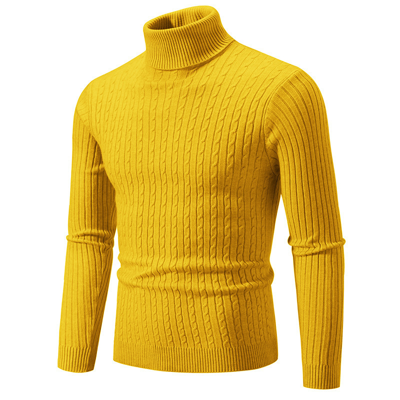Men's turtleneck sweater, cable knit pattern, classic