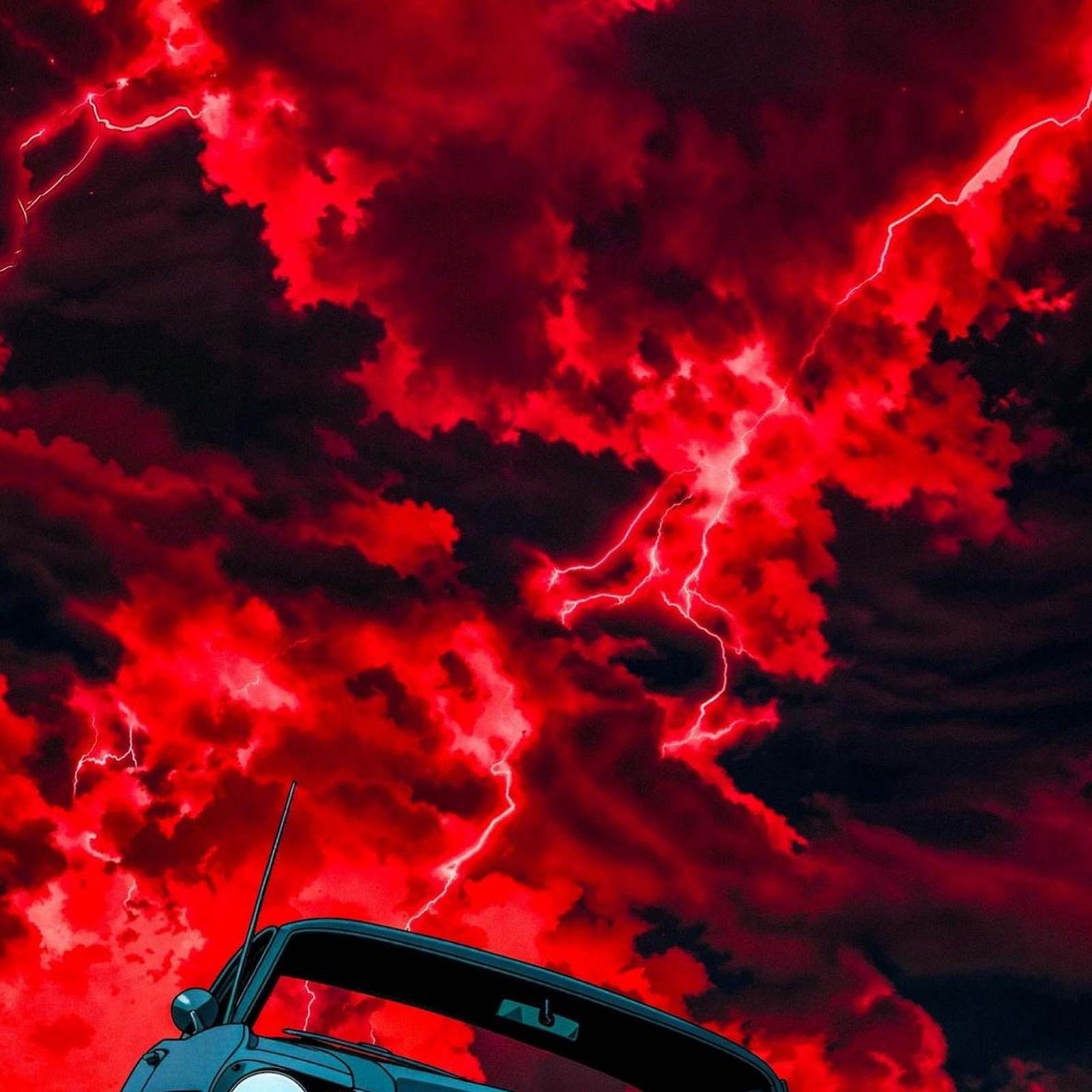 Download Vintage Mustang With Red Storm Sky Full HD iPhone