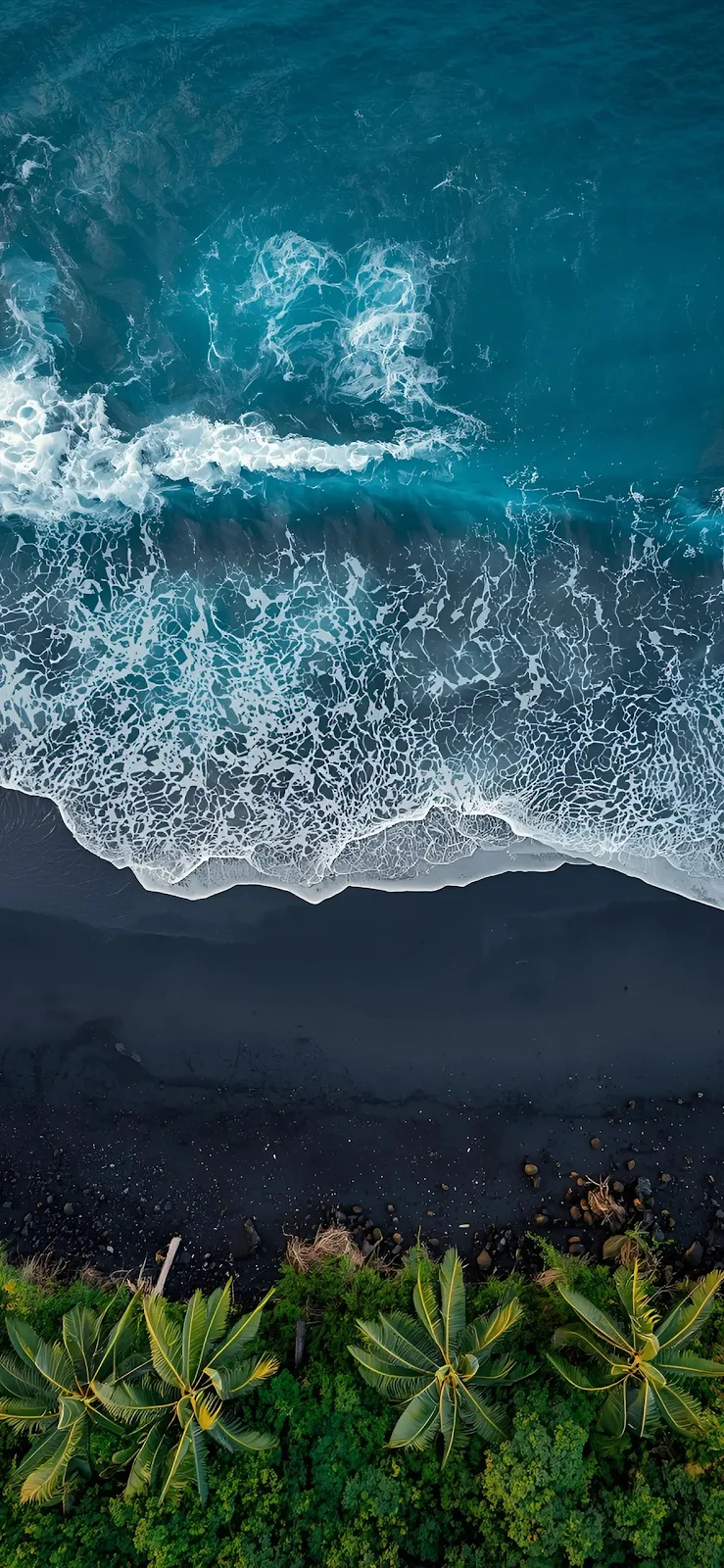 Aerial View Of Black Sand Beach - Aerial Nature Photography Full HD iPhone Wallpaper (1181x2558)