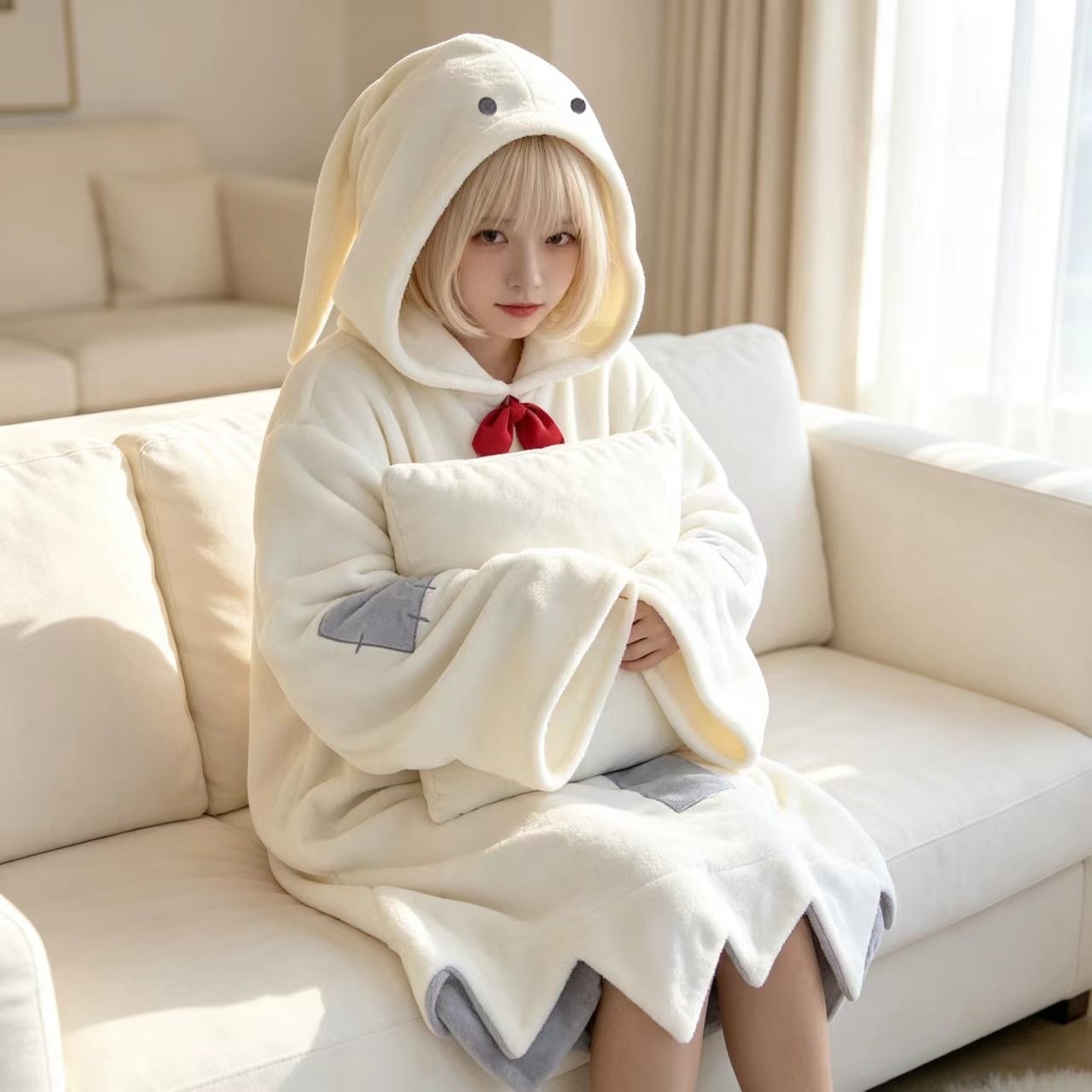 Women's hooded sleep dress, coral fleece