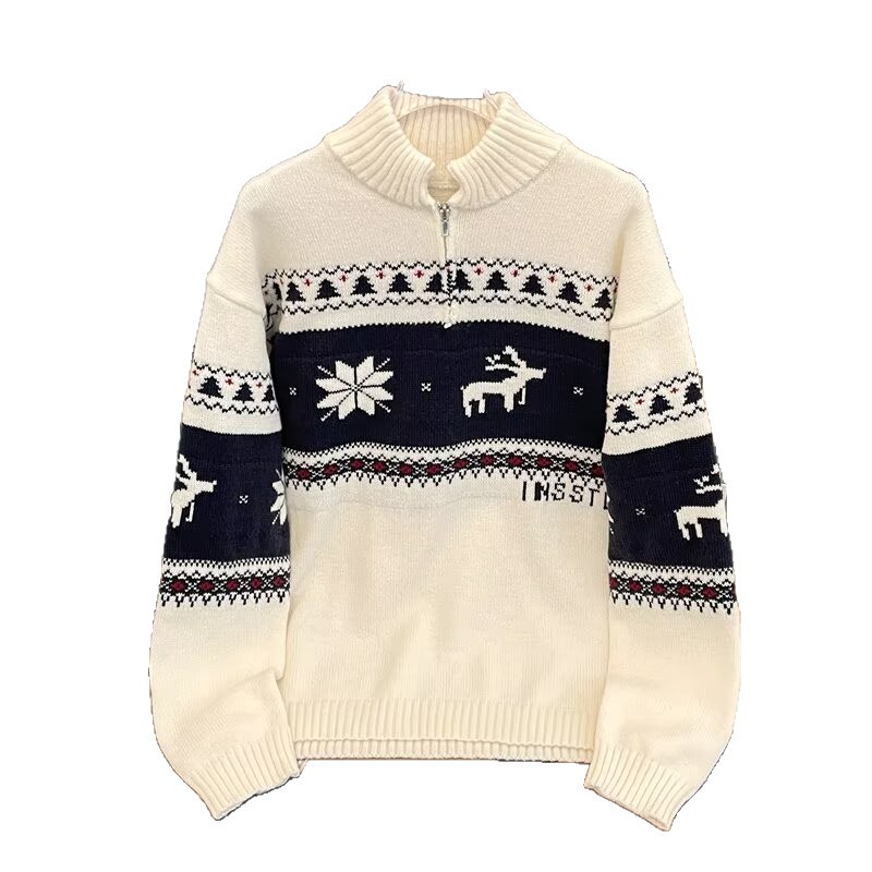 Knitted pullover with half zipper