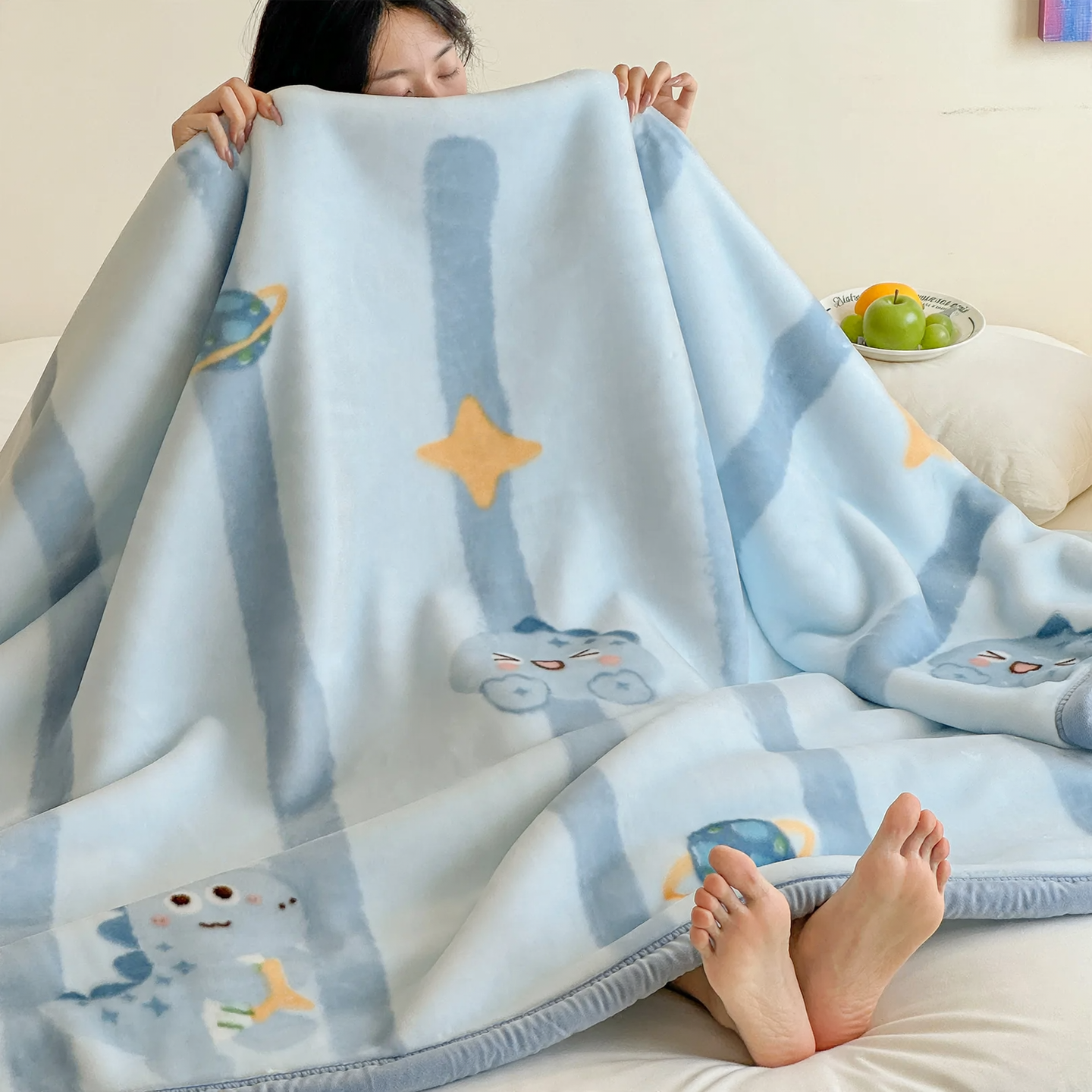 Raschel wool blanket, double-layered, reversible
