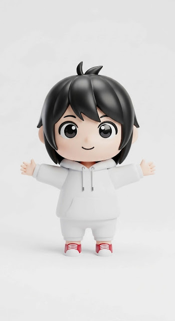 Minimal Chibi Boy 3D Render White Hoodie Red Sneakers - Free mobile Wallpaper