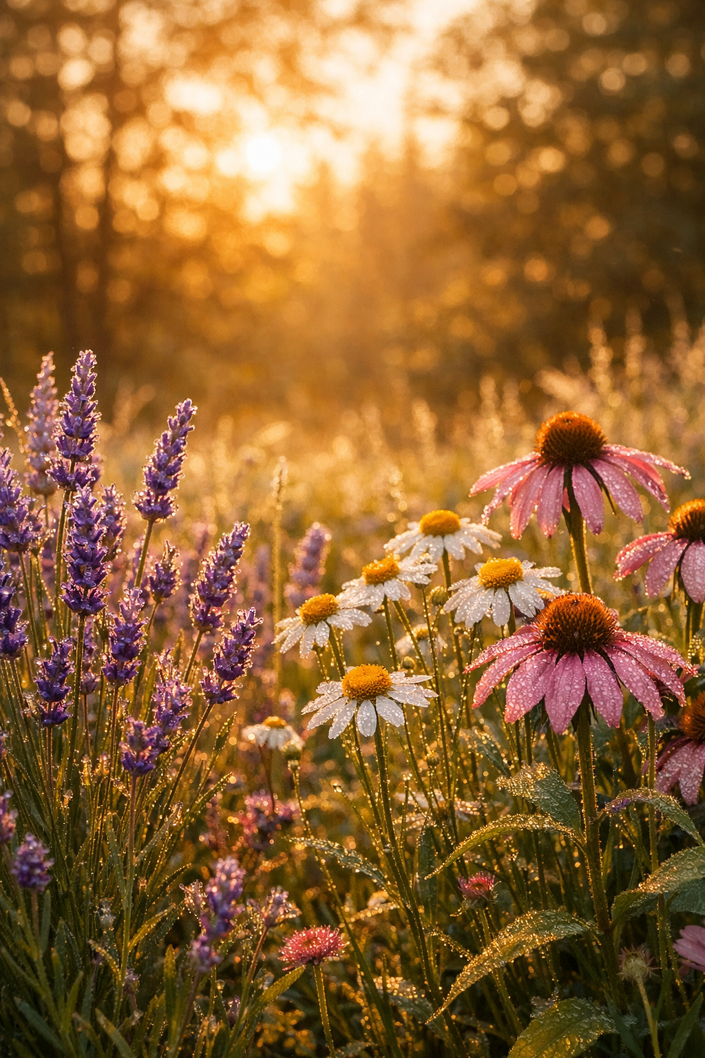 Medicinal herbs in a sunlit meadow
