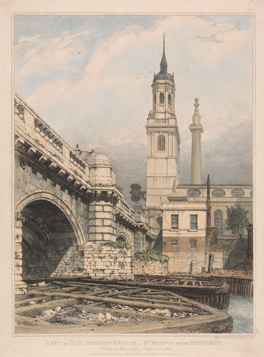 Part of Old London Bridge St Magnus and the Monument 1831