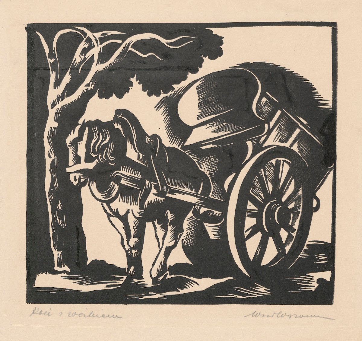 Koń z wózkiem 1925