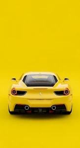 Yellow Ferrari Rear View on Monochromatic Background