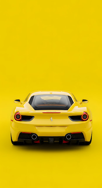 Yellow Ferrari Rear View on Monochromatic Background - Free mobile Wallpaper