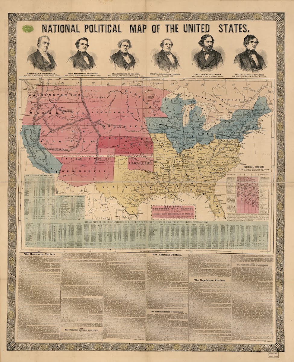 National political map of the United States 1856