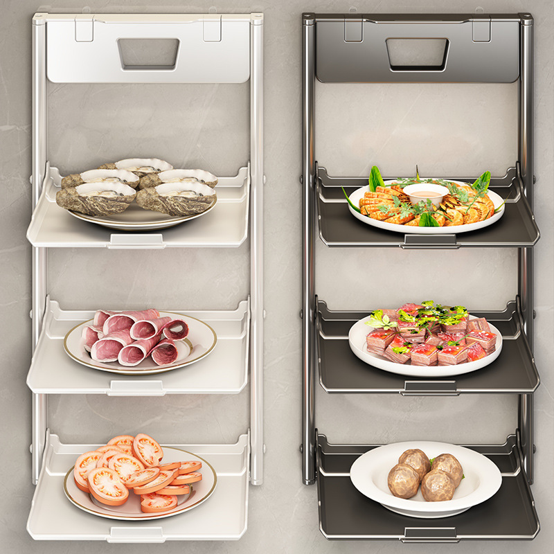 Foldable wall shelf for food preparation, aluminum