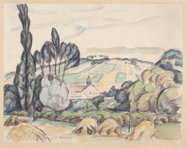 Landscape in Giverny with the church of St Radegonde in the distance 1912   1913