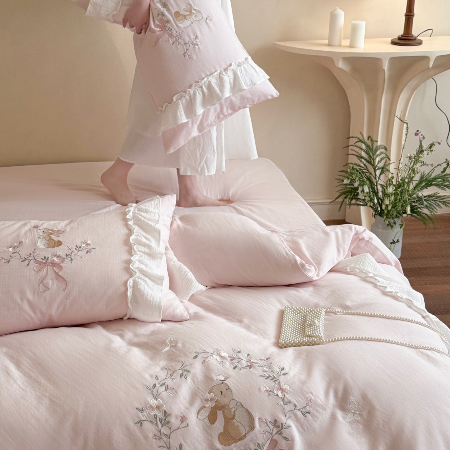 Cotton bedding set, double gauze with embroidery