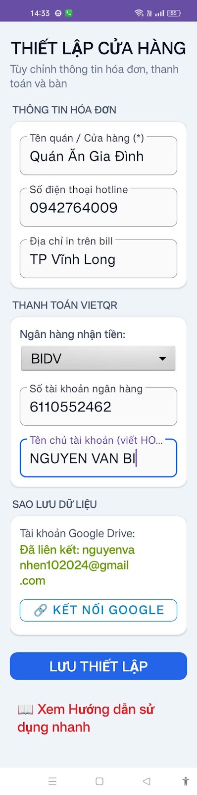 Thiết lập cửa hàng