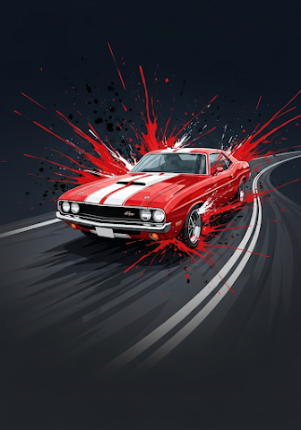 Dynamic Red Muscle Car Splash Art