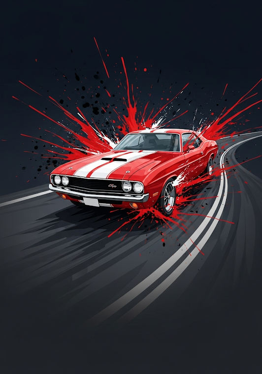 Dynamic Red Muscle Car Splash Art