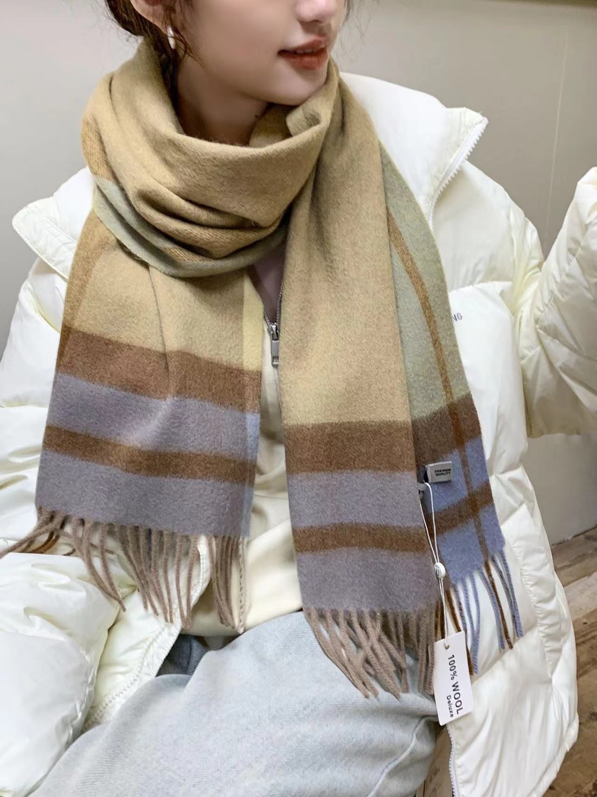 Wool scarf, 100% wool, checkered, 30x180 cm