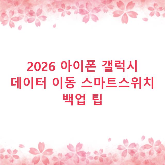 2026 아이폰 갤럭시 데이터 이동 스마트스위치 백업 팁