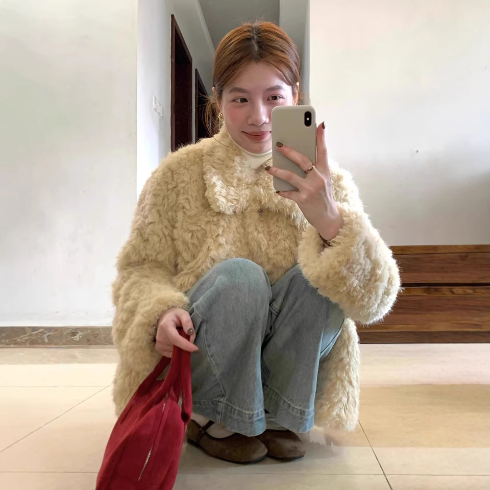 Loose Faux Sheepskin Jacket for Women