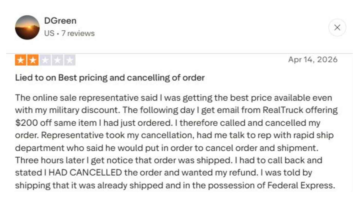 RealTruck customer review
