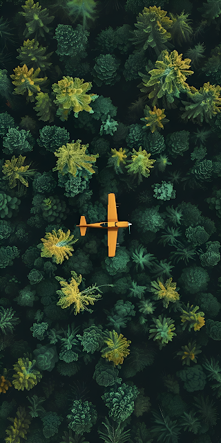 Orange Plane Flying Over Dense Tropical Forest Canopy - Free mobile Wallpaper