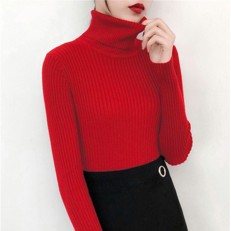 Women's knitted sweater with turtleneck, form-fitting