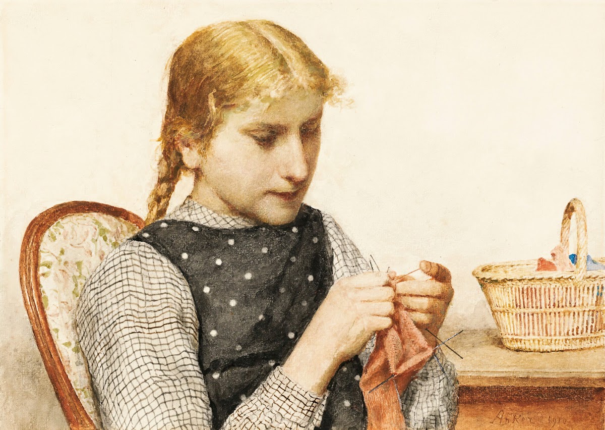 Strickendes Mädchen 1910