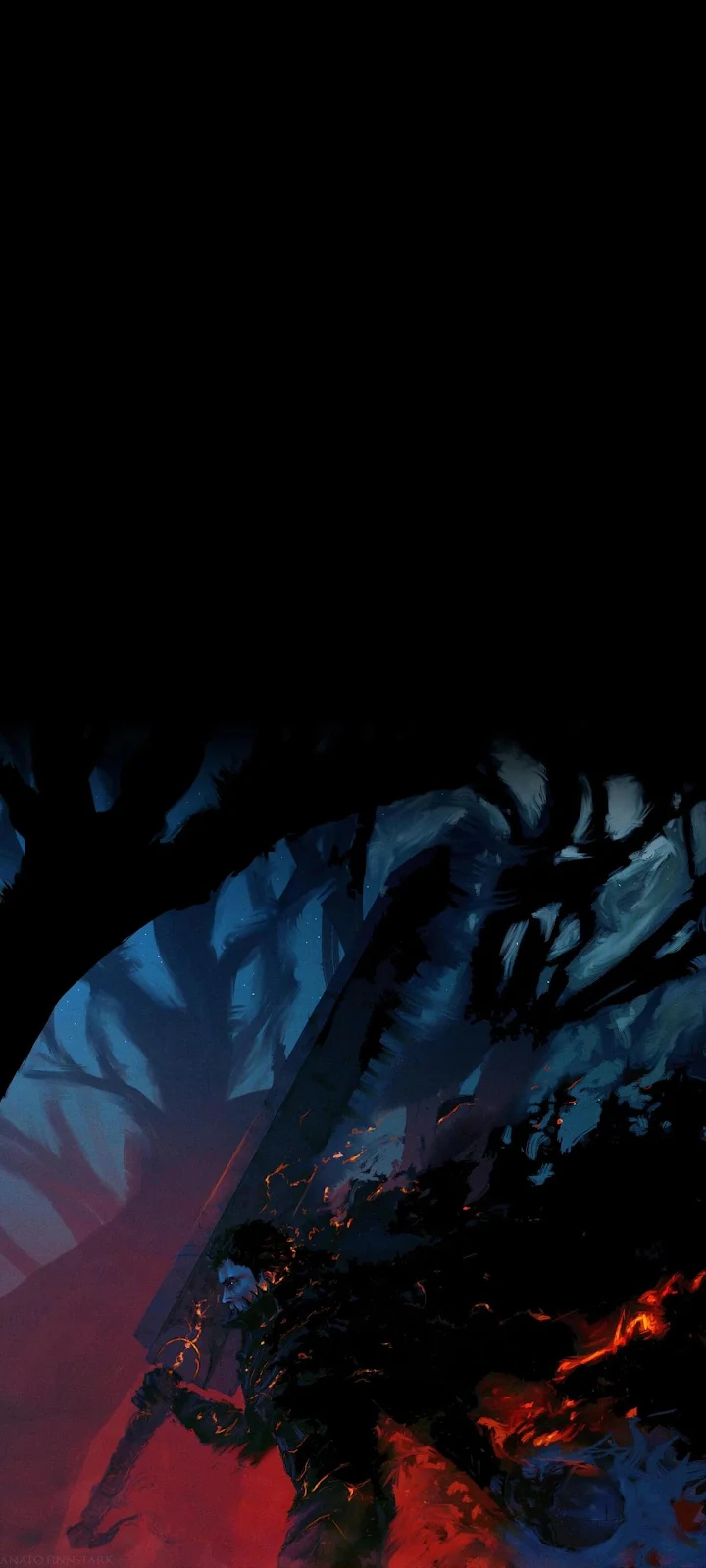 Guts The Black Swordsman Art - Dark Digital Painting Full HD iPhone Wallpaper (1220x2712)