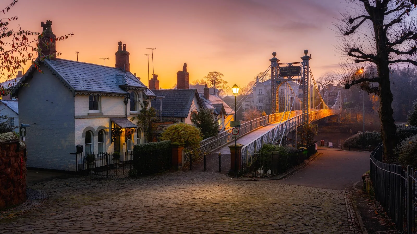 Queens Park Suspension Bridge Chester - Landscape Photography 5K Wallpaper (6144x3456)