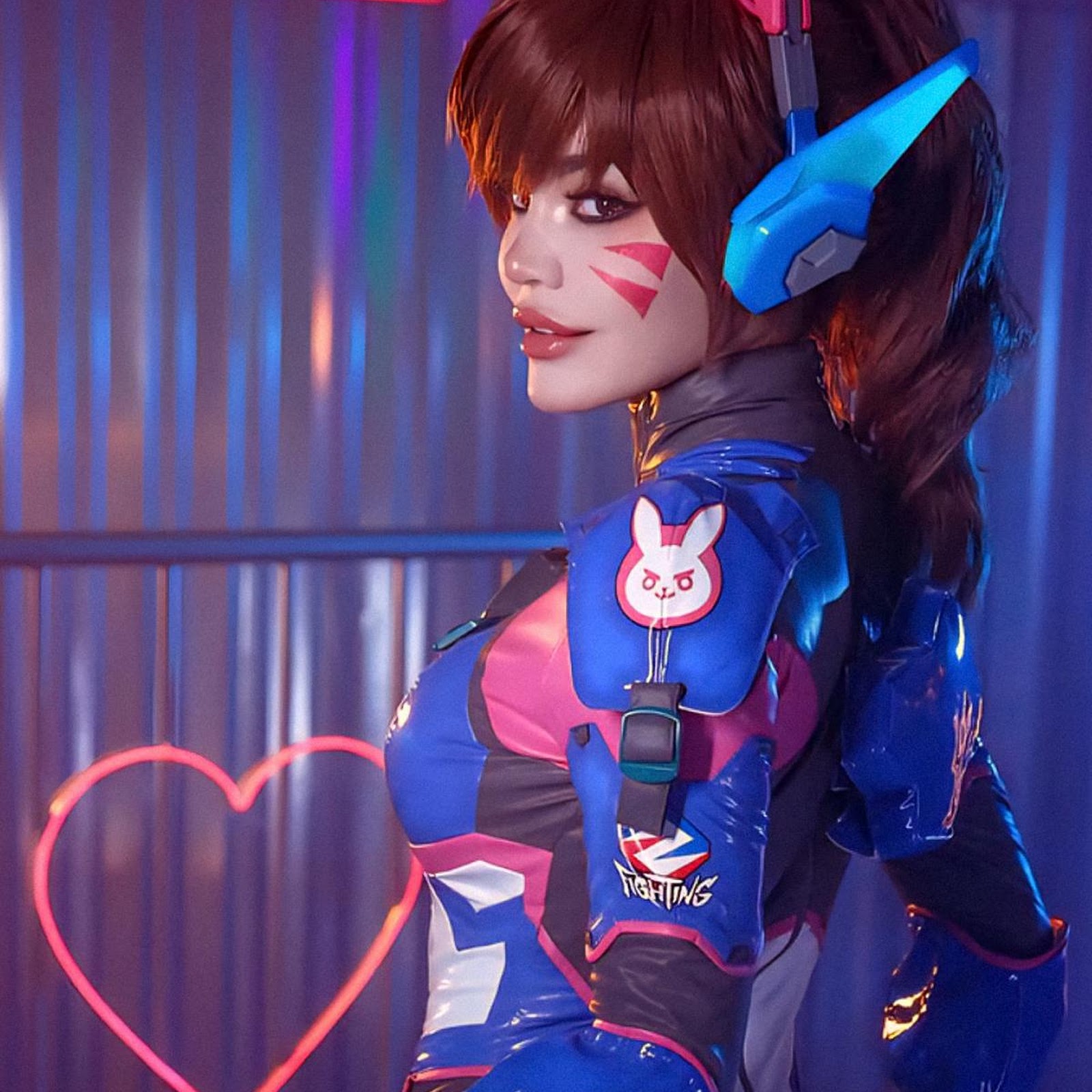 Download D.Va Overwatch Neon Cosplay Full HD iPhone