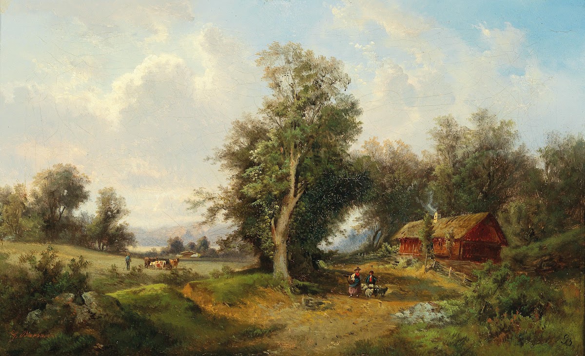 Landscape in the Alpine Foothills with Grazing Cattle
