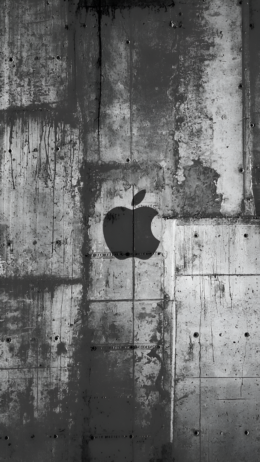 Grungy Apple Logo Concrete Wall Industrial Texture Monochrome - Free 4K mobile Wallpaper