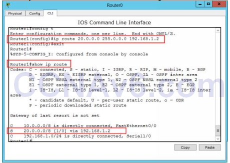 Kết quả show ip route trên Router1