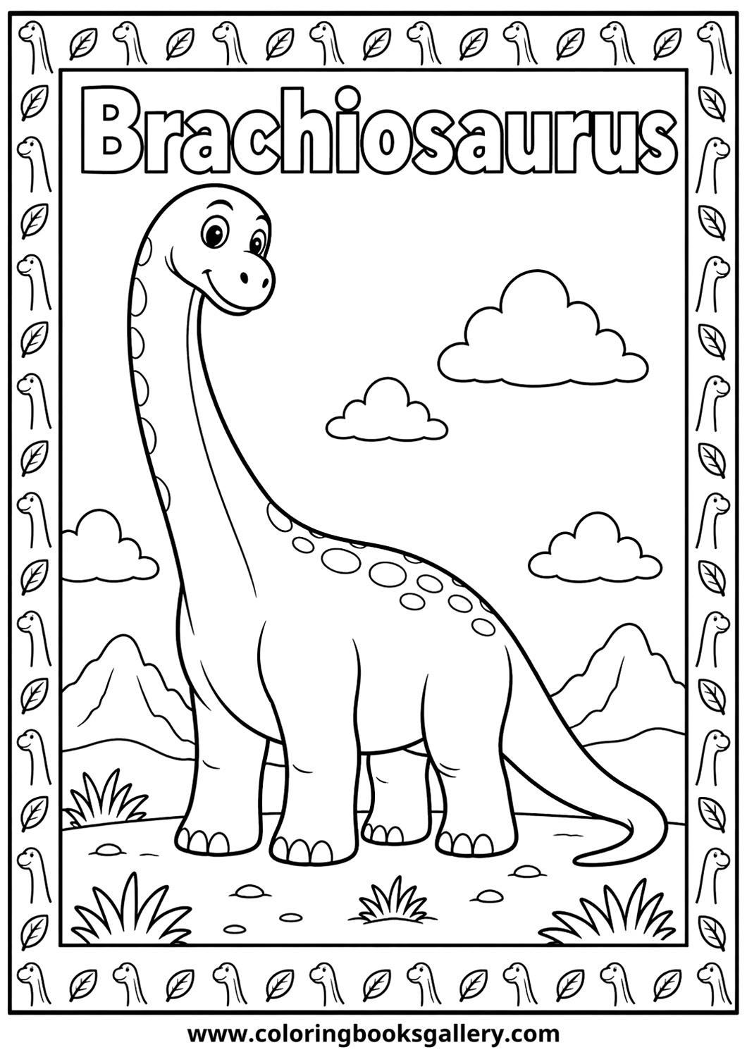 Big Friendly Brachiosaurus Coloring Sheet – Perfect for Creative Learning – free coloring page for kids