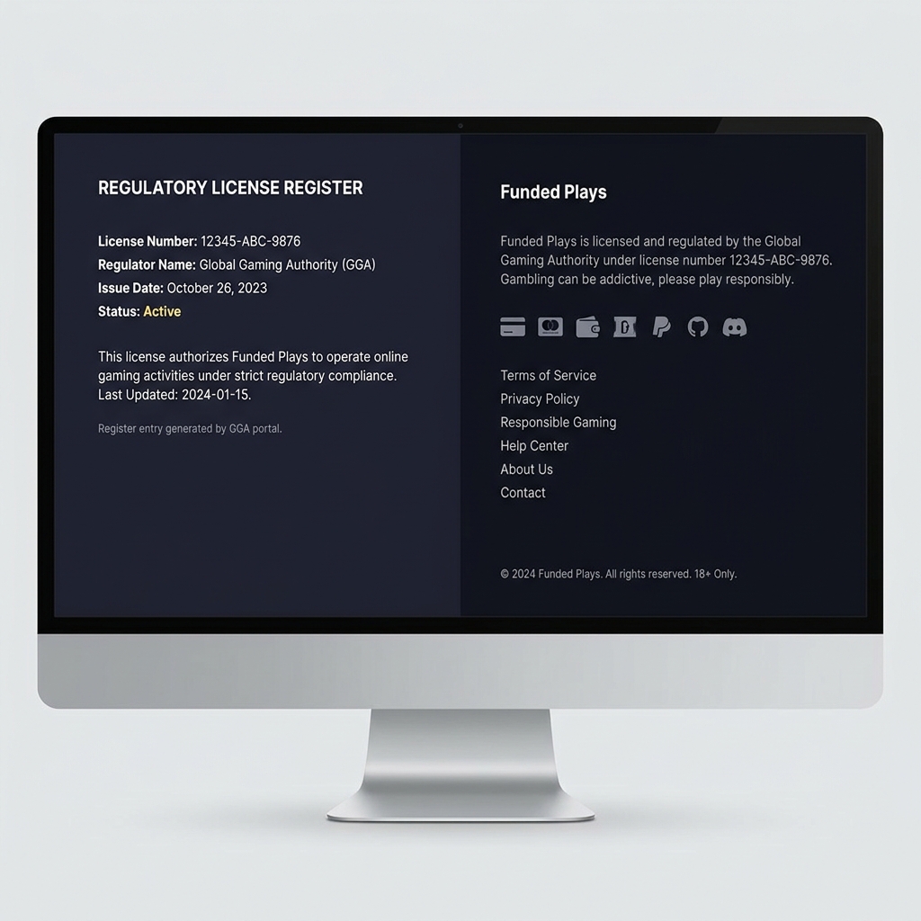 Close up browser view of a regulator license register entry next to a bookmaker footer showing clear licensing details and accent highlights for asian sportsbook verification