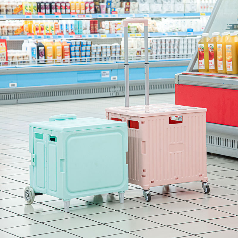 35L Plastic Trolley Storage Box with 2 Wheels Foldable (39*35*83cm)